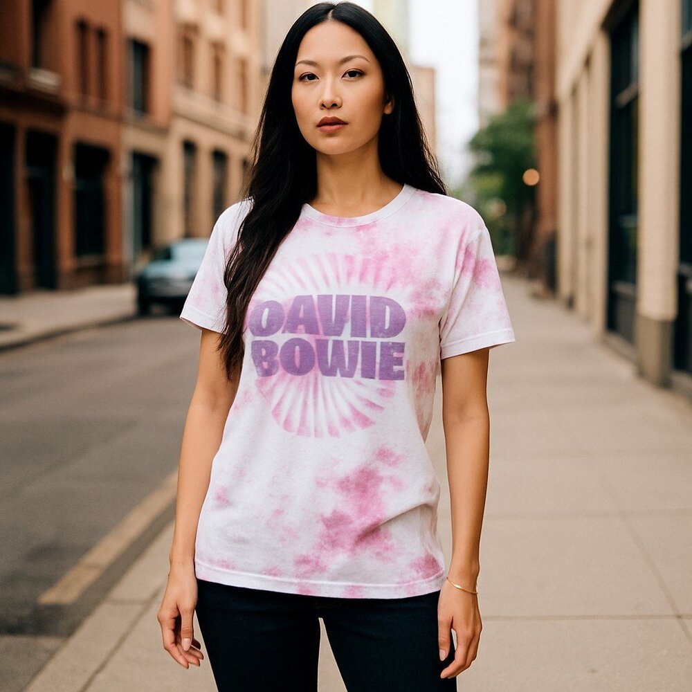 NWT Chaser David Bowie Tie-Dye Graphic Tee White Purple Y2k Cotton Medium